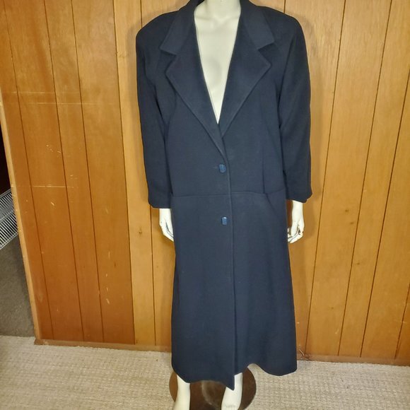 Ivy Koral Vintage Navy Blue Wool Trench Coat Women's Size Large - Picture 2 of 10